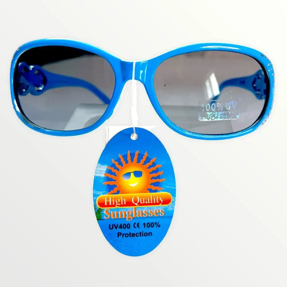 Kids Sunglasses 100% UV Protection Green & Blue Retro Frames With Glitter Detail